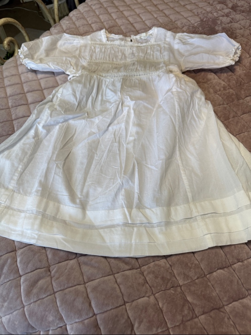Marie Chantal White Cotton Smocked girls Dress